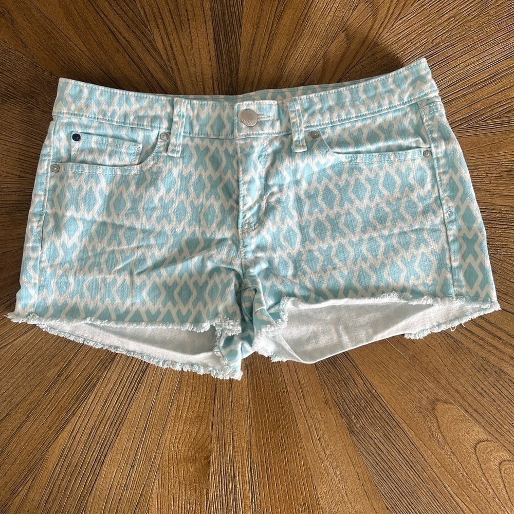 Gap Aqua White Geometric Denim Cutoff Shorts